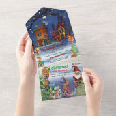 Whimsical Kerstfeest & Cadeaubal All In One Uitnodiging (Afscheurbaar)