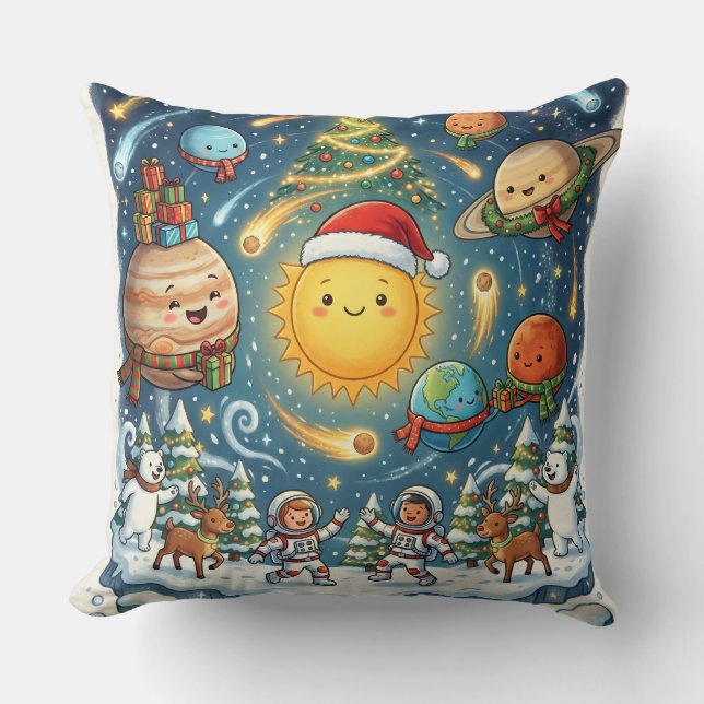 Whimsical Kerstfeest in het Zonnestelsel met mense Kussen (Voorkant)