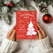 Whimsical kerstfeest met boom en huisje in kaart