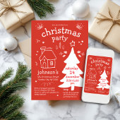 Whimsical kerstfeest met boom en huisje in kaart