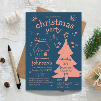 Whimsical Kerstfeest met Boom en Huisje Kaart