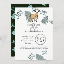 Whimsical Kerstfeest Typografie Cartoon Rendier Kaart