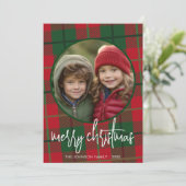 Whimsical-kerstfoto — Calligrafie en speldenfoto Feestdagenkaart (Staand voorkant)