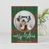 Whimsical-kerstfoto — Calligrafie en speldenfoto Feestdagenkaart (Staand voorkant)