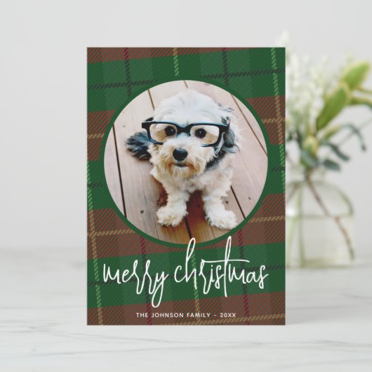 Whimsical-kerstfoto — Calligrafie en speldenfoto Feestdagenkaart (Staand voorkant)