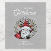 Whimsical Kerstgnome Wijn Etiket (Enkel label)
