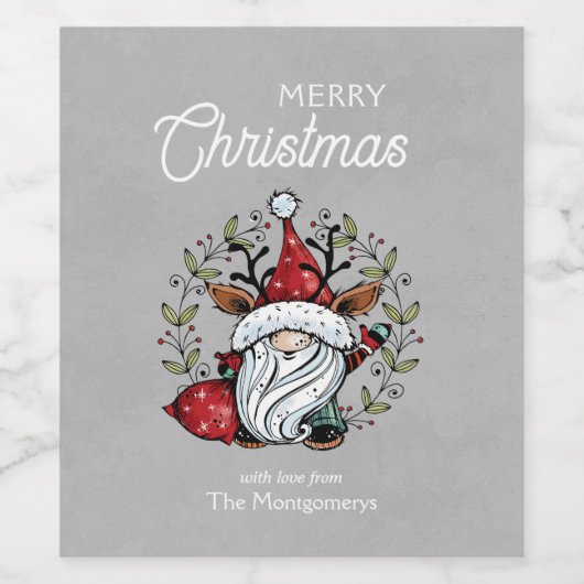 Whimsical Kerstgnome Wijn Etiket (Enkel label)