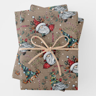 Whimsical Kerstgnomen Inpakpapier Vel