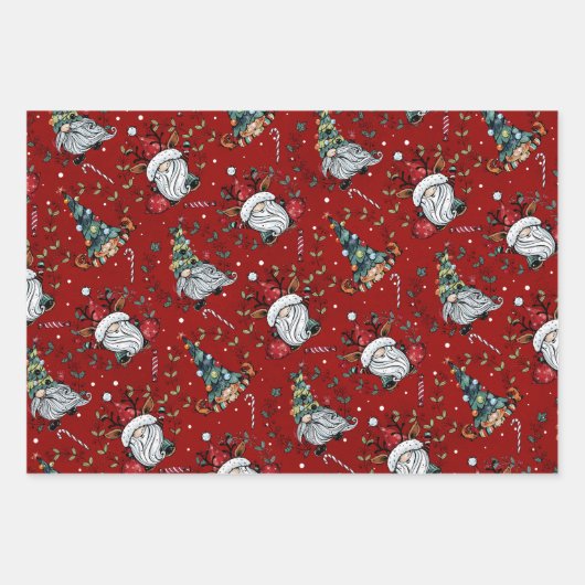 Whimsical Kerstgnomen Inpakpapier Vel (Voorkant 2)