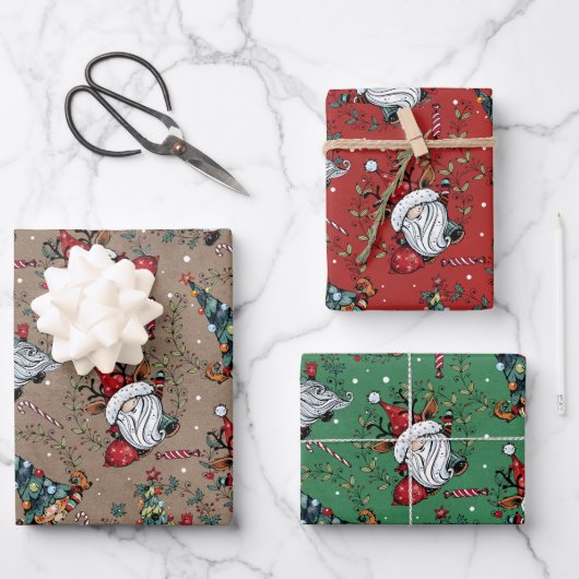 Whimsical Kerstgnomen Inpakpapier Vel (Voorkant)