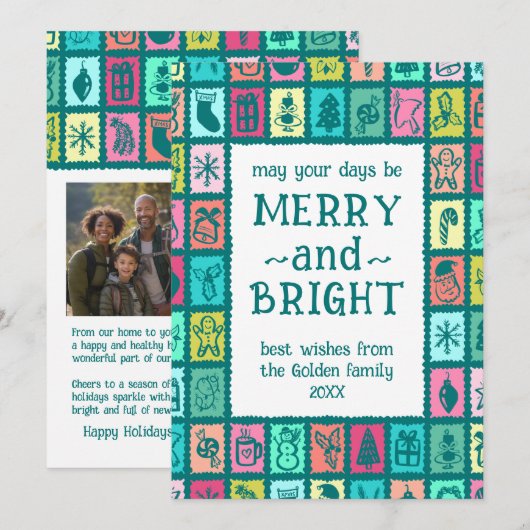 Whimsical kerstgrid Cute Aangepaste 2 FOTO Feestdagenkaart (Voorkant / Achterkant)