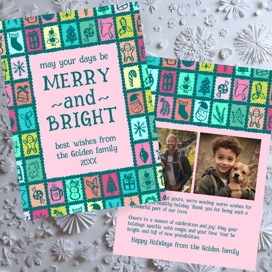 Whimsical kerstgrid Cute Aangepaste 2 FOTO Feestdagenkaart