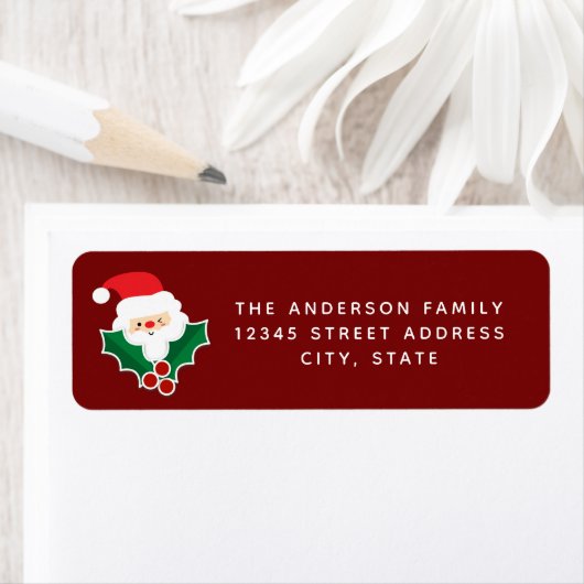 Whimsical KerstHolly Berries en Cute Santa Etiket (Insitu)