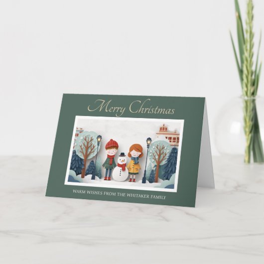 Whimsical kerstkaart met gesneden papier ontwerp bedankkaart (Voorkant)