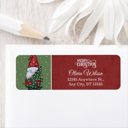 Whimsical Kerstkabouter & Boom Retouradres Etiket (Insitu)