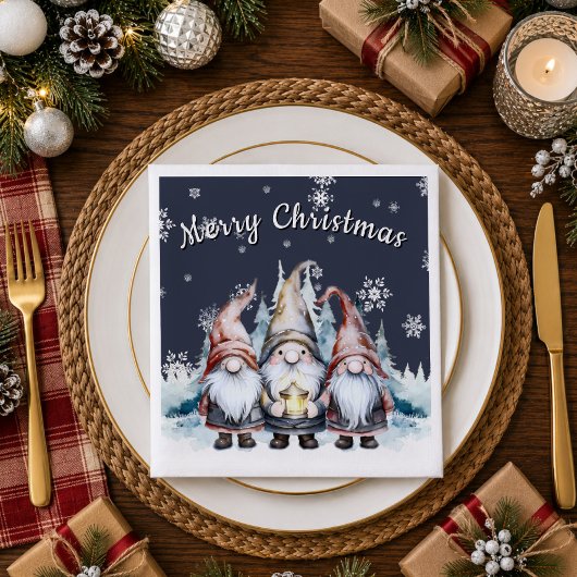 Whimsical Kerstkabouter Familie Feest Servet