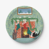 Whimsical Kerstkat en Stocking Scene Papieren Bordje (Voorkant)