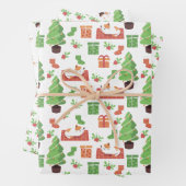 Whimsical-kerstkat Inpakpapier Vel (In situ)