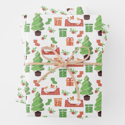 Whimsical-kerstkat Inpakpapier Vel (In situ)