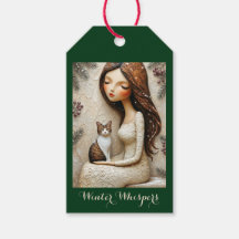 Whimsical Kerstkat Winter Juffrouw Kunst Cadeautag