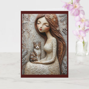 Whimsical Kerstkat Winter Juffrouw Kunstkaart Kaart