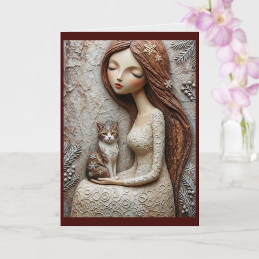 Whimsical Kerstkat Winter Juffrouw Kunstkaart Kaart (Orchidee)