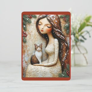 Whimsical Kerstkat Winter Juffrouw Kunstkaart Kaart