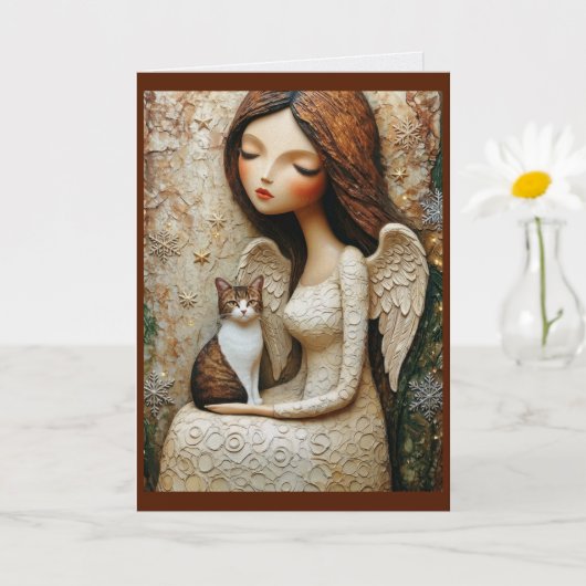 Whimsical Kerstkat Winter Juffrouw Kunstkaart Kaart (Kleine Plant)