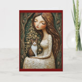 Whimsical Kerstkat Winter Juffrouw Plat Kaart (Voorkant)