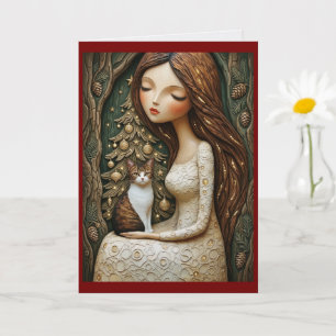 Whimsical Kerstkat Winter Juffrouw Plat Kaart