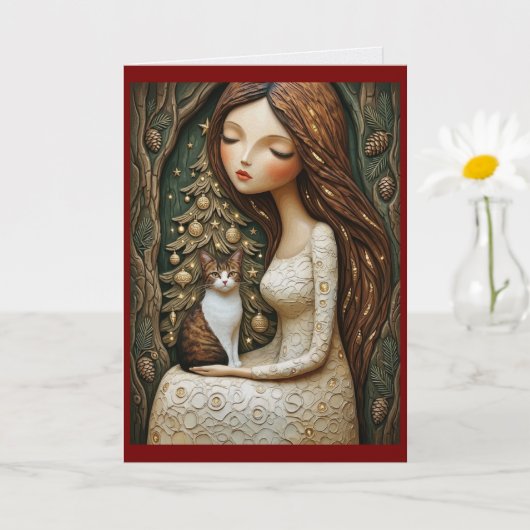 Whimsical Kerstkat Winter Juffrouw Plat Kaart (Kleine Plant)