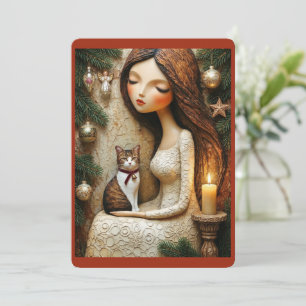 Whimsical Kerstkat Winter Juffrouw Plat Kaart