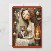 Whimsical Kerstkat Winter Juffrouw Plat Kaart (Voorkant)