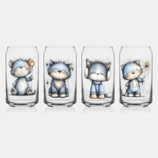 Whimsical Kerstkatten Blikvorm Glas (Voorkant)