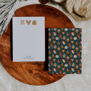 Whimsical Kerstkatten Groen Notitiekaartje