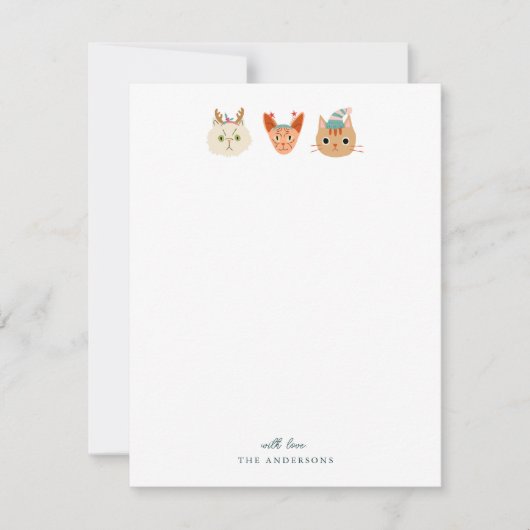 Whimsical Kerstkatten Groen Notitiekaartje (Voorkant)