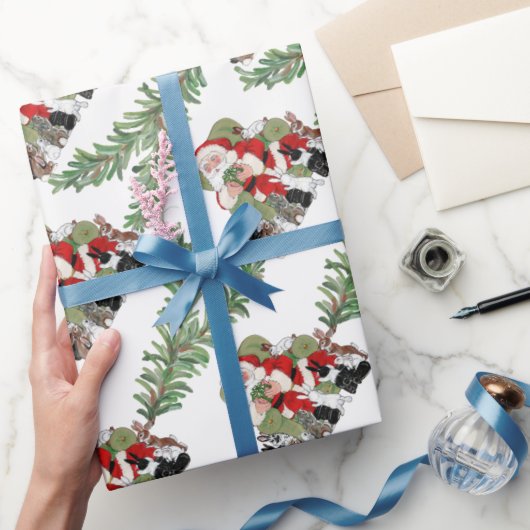 Whimsical KerstKerstman en Bunny Rabbits Cute Pet Cadeaupapier (Geschenken)