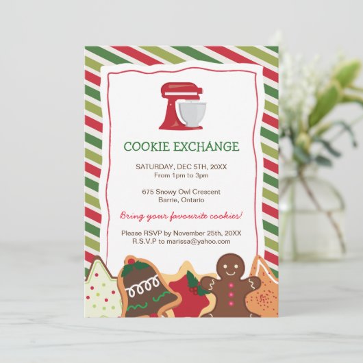 Whimsical Kerstkoekje Exchange-uitnodiging Kaart (Staand voorkant)