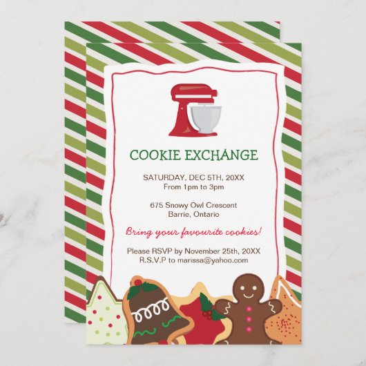 Whimsical Kerstkoekje Exchange-uitnodiging Kaart (Voorkant / Achterkant)