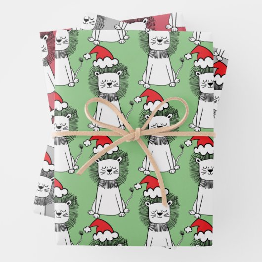 Whimsical-kerstleeuwen Inpakpapier Vel (In situ)