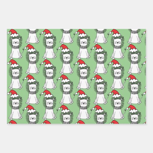 Whimsical-kerstleeuwen Inpakpapier Vel (Voorkant)