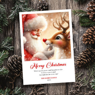 Whimsical Kerstman en Rudolph vrolijke kerst Feestdagenkaart