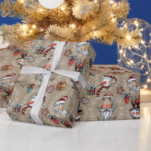 Whimsical Kerstman en Sneeuwman  Cadeaupapier