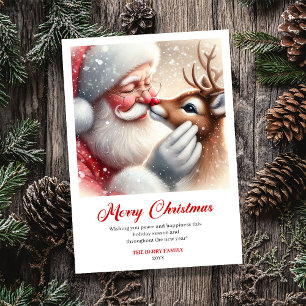 Whimsical Kerstman met Rendier Rudolph Kerstgroetk Feestdagenkaart