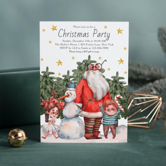 Whimsical Kerstman Sneeuwman Kinderen Kerstfeest Kaart
