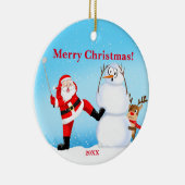 Whimsical Kerstman spelen Golf, Sneeuwman en rendi Keramisch Ornament (Rechts)