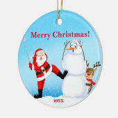 Whimsical Kerstman spelen Golf, Sneeuwman en rendi Keramisch Ornament (Links)