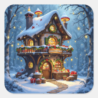 Whimsical Kerstman Werkplaats Kerstmis Vierkante Sticker