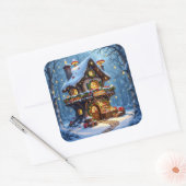 Whimsical Kerstman Werkplaats Kerstmis Vierkante Sticker (Envelop)