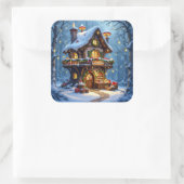 Whimsical Kerstman Werkplaats Kerstmis Vierkante Sticker (Tas)